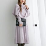 【SALE】小さいサイズ　ケープ付き最強リブニットワンピース　レディース　服　ニット　2WAY　美シルエット　大人可愛い　きれいめ　フェミニン　無地