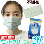 在庫限り！【メール便送料無料】袋入り マスク GPT 使い捨てマスク8 不織布 【 20枚 】 薄い 緑色　ミントグリーン 3層構造 不織布マスク 10×2 在庫あり カラー おしゃれ 大人(gu1a759)(1通につき3点迄)