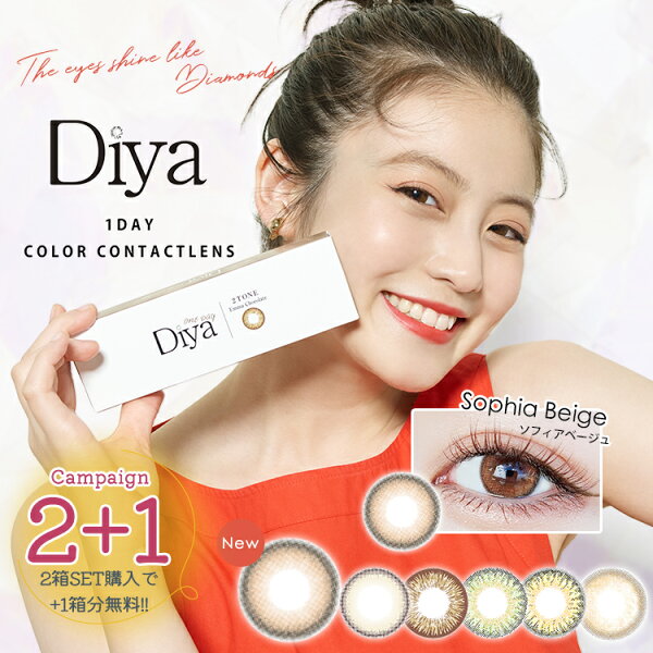 【3箱目無料】カラコン ダイヤワンデー Diya 1day 10枚入×2箱セット 14.5mm 度あり 度なし デカ目 ハーフ系 ちゅるん系 ナチュラル系 サンシティオリジナル 今田美桜 みおコン メンズカラコン