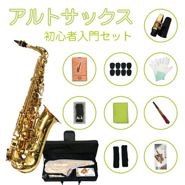 アルトサックス 初心者入門セット Saxophone サックス 管楽器 ゴールド 彫刻 専用ケース付き